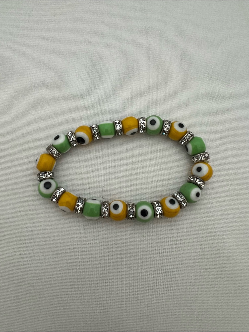 Green & Yellow Beaded Evil Eye Stretch Bracelet - Unbranded